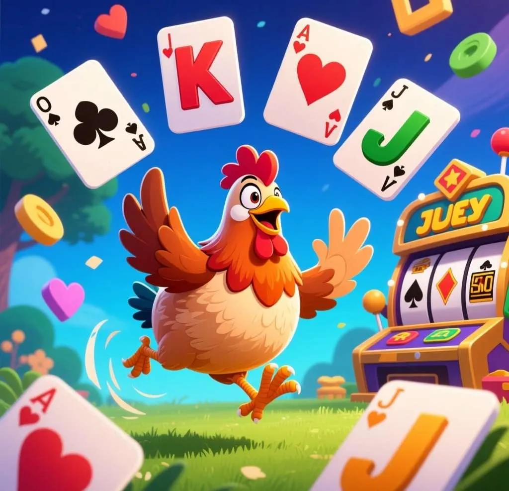 Chicken Royal Strategies: Master the Game with Winning Moves Cartoon chicken dodging falling A K Q J letters, slot strategy theme in vibrant game style